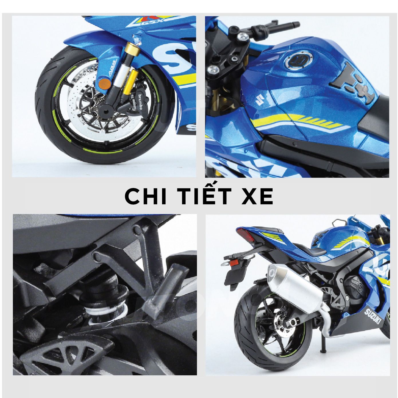 Mô hình xe Suzuki GSX-R1000 có đèn - âm thanh - phuộc nhún được tỉ lệ 1:9 Huayi Alloy MT09003