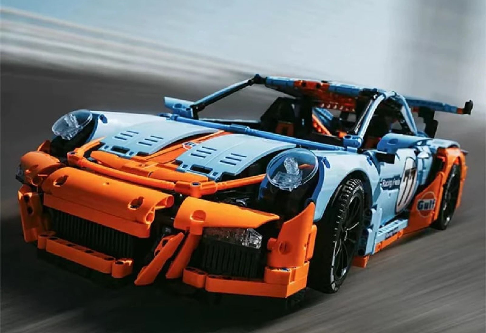 Mô hình xe ô tô lắp ghép Porsche 911 Gt3 RS Gulf racing 2703 pcs tỉ lệ 1:8 LG025