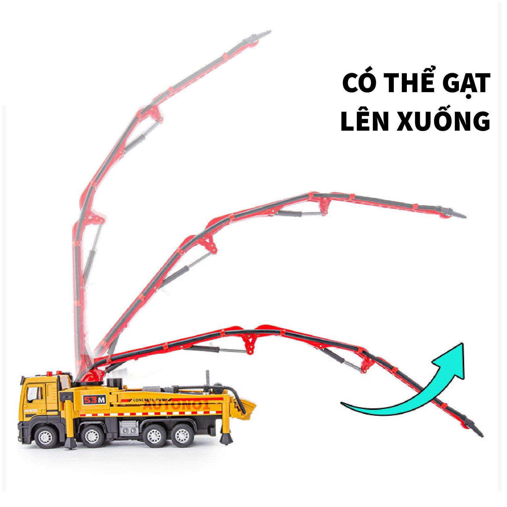 Mô hình xe công trình bơm bê tông full open - đầu kim loại - phun nước - có âm thanh - đèn tỉ lệ 1:32 Ty model OT509