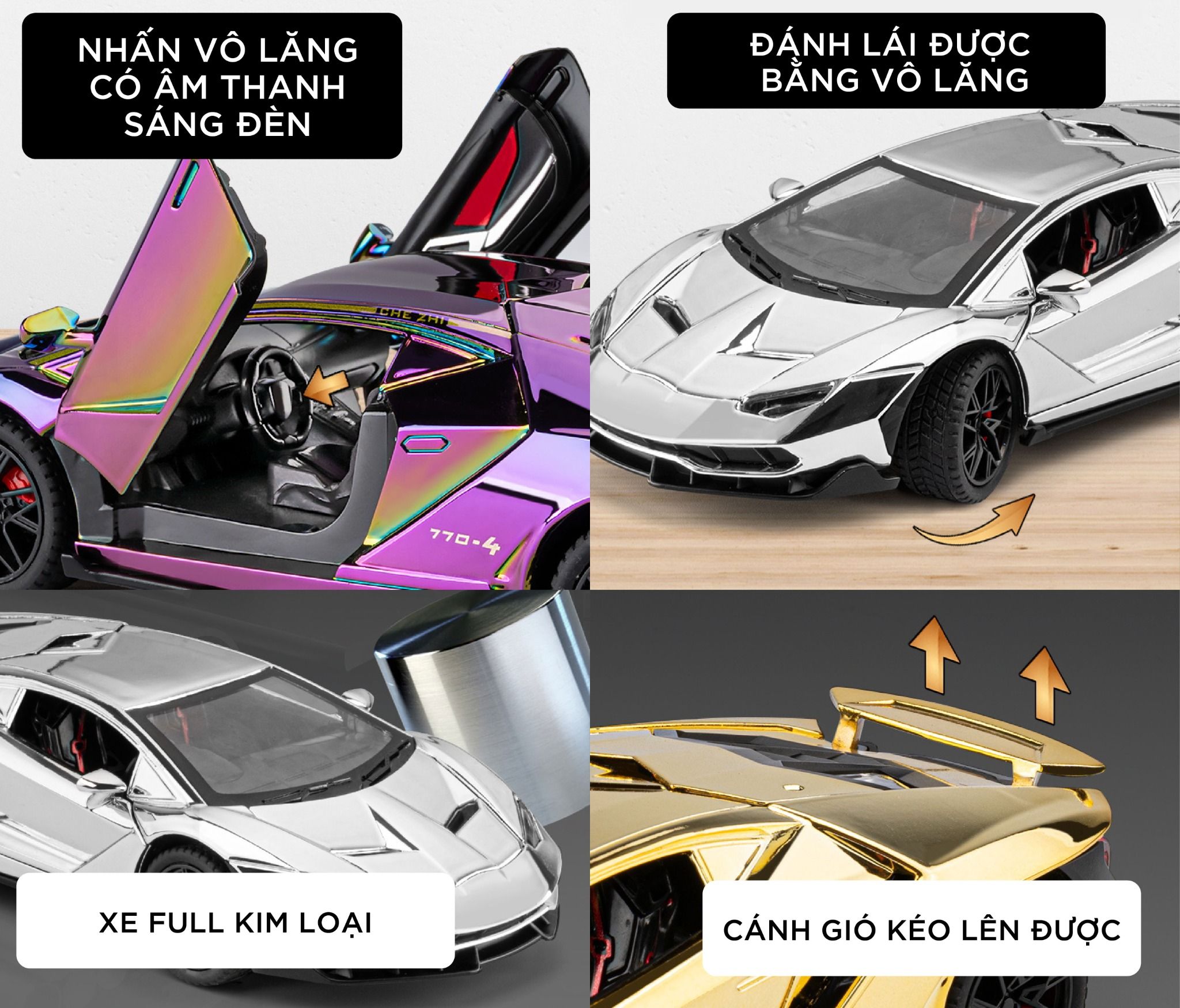 Mô hình xe Lamborghini Centenario LP770 chrome version full open- đánh lái được tỉ lệ 1:24 Chezhi OT24082