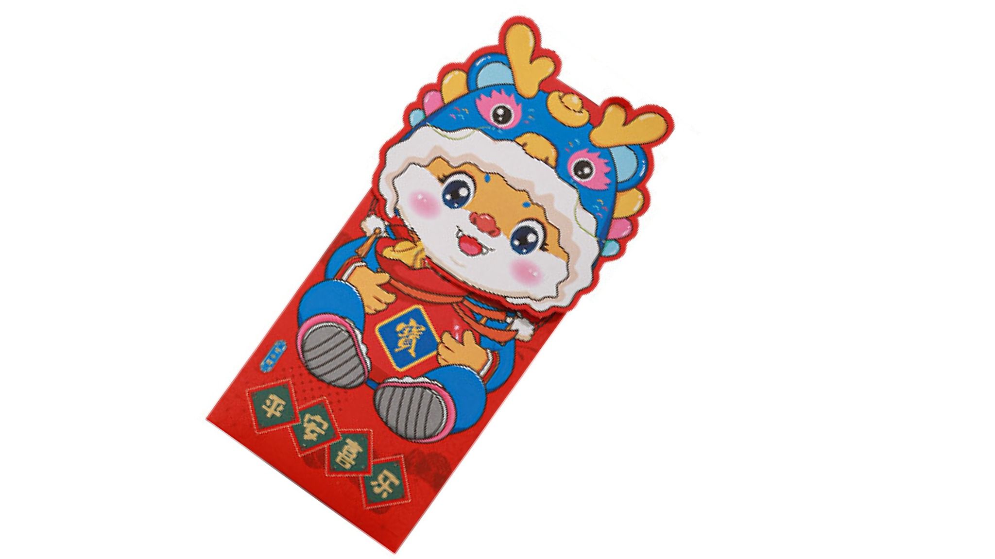 Bao lì xì hình con mèo đội nón rồng kiểu bao dọc chúc mừng năm mới 2024 kích thước 21.5cm Autono1 LX003