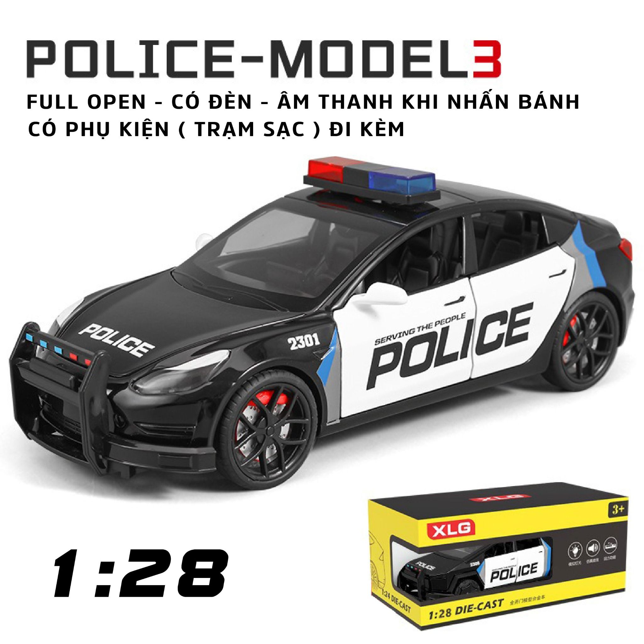 Mô hình xe Tesla Cảnh sát mỹ các loại Full open - có đèn nhạc - đánh lái được tỉ lệ 1:24 XLG OT24081