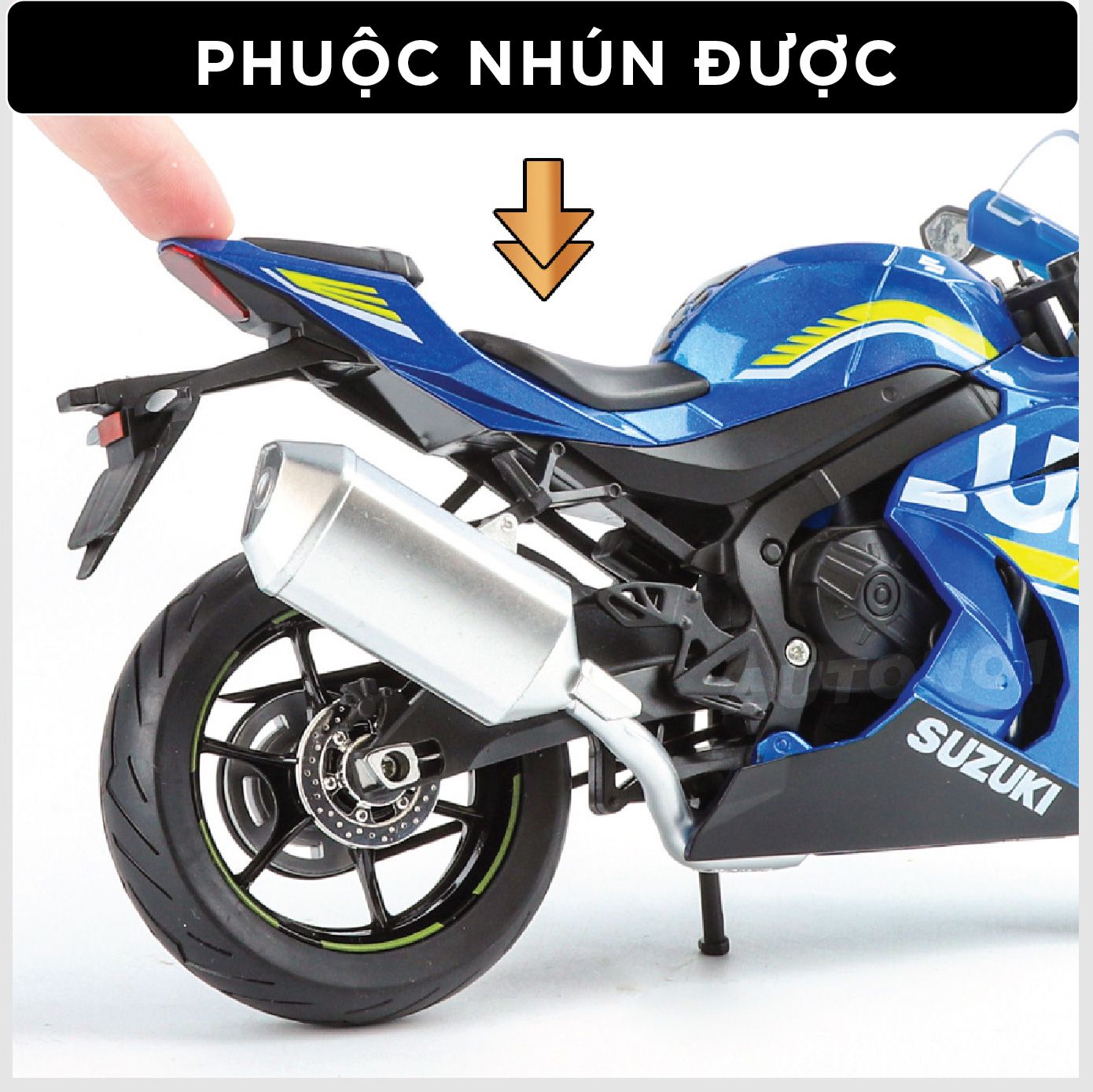 Mô hình xe Suzuki GSX-R1000 có đèn - âm thanh - phuộc nhún được tỉ lệ 1:9 Huayi Alloy MT09003