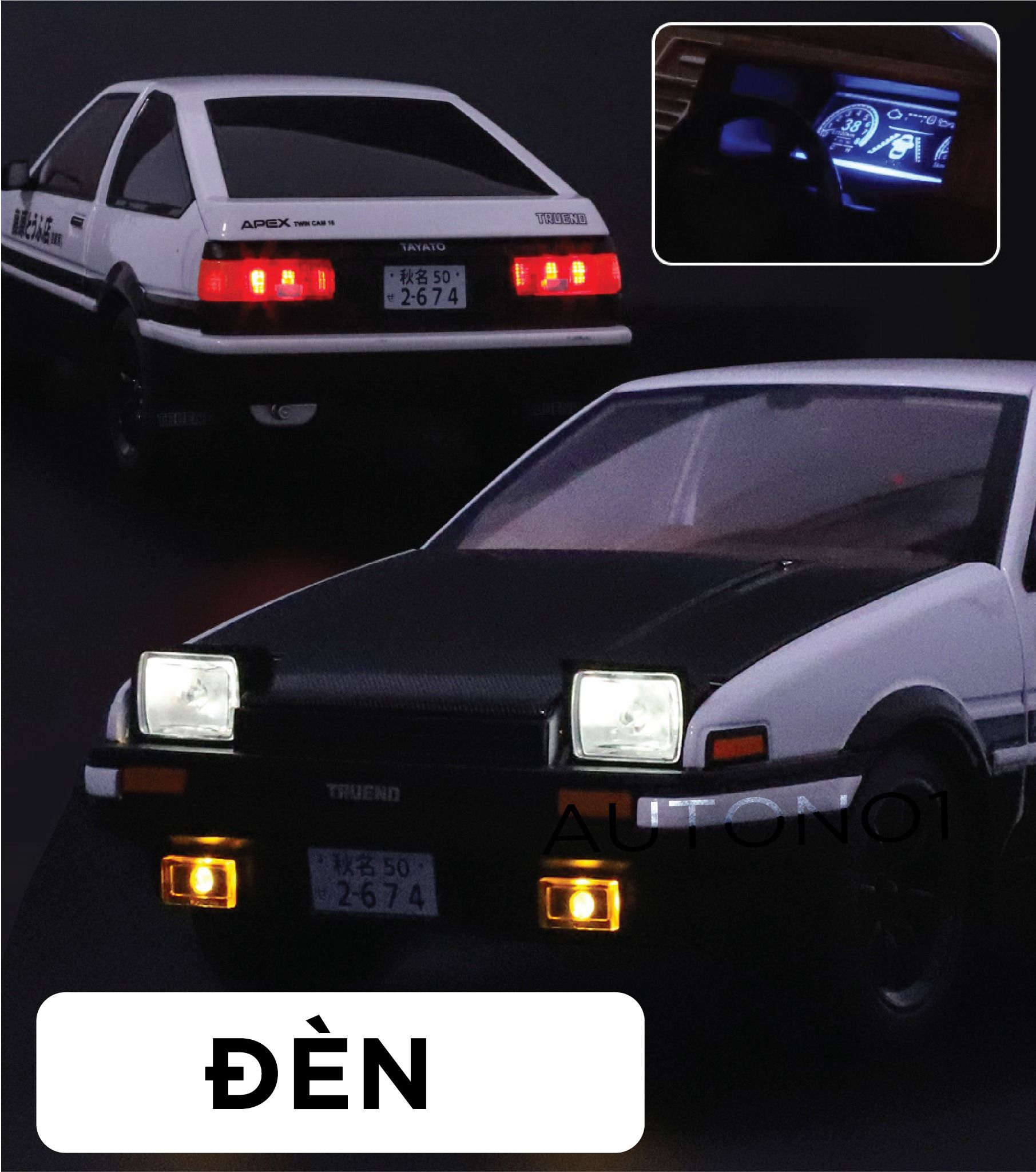 Mô hình xe Toyota Trueno AE 86 Initial D series full open - đánh lái - âm thanh - đèn tỉ lệ 1:18 OK model OT18024