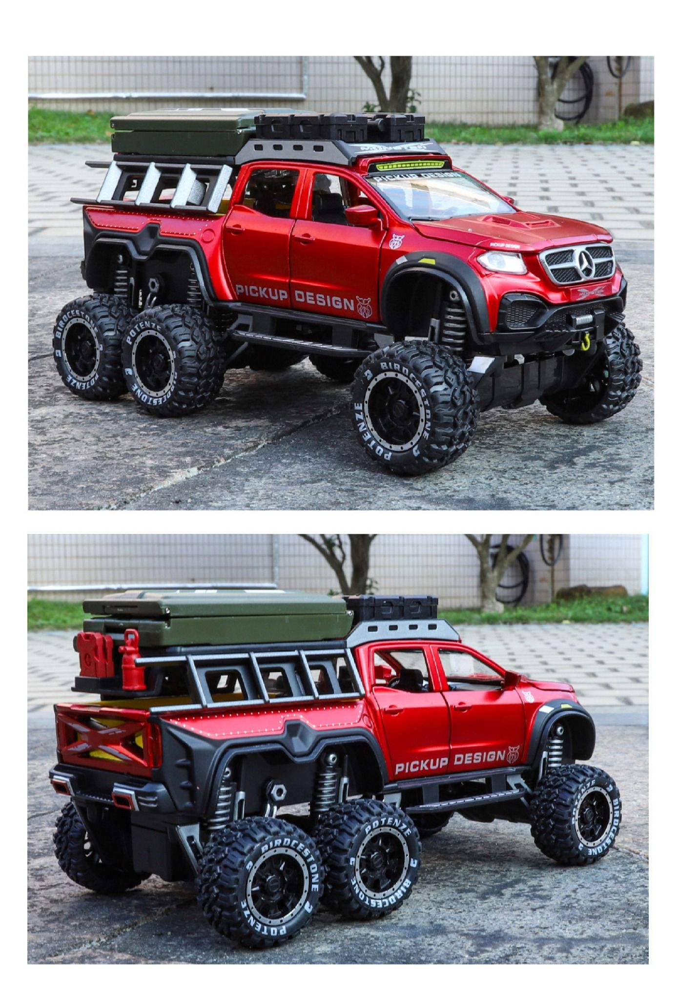 Mô hình xe Mercedes Benz Pickup 6x6 có phụ kiện camping đi kèm - có âm thanh - đèn tỉ lệ 1:32 Chimei OT32020