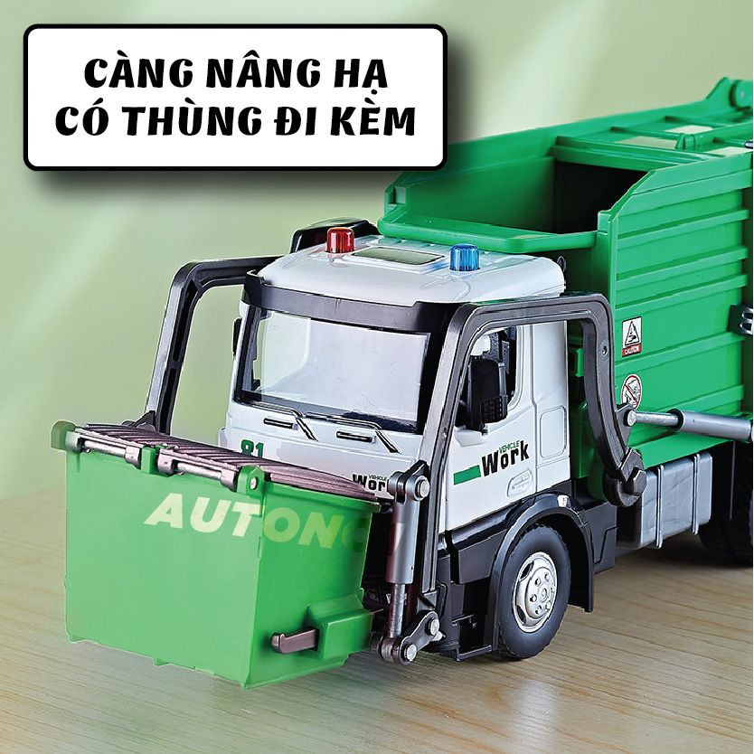 Mô hình xe chở rác chuyên dụng có thùng rác mini đi kèm tỉ lệ 1:24 Metal DieCast OT611
