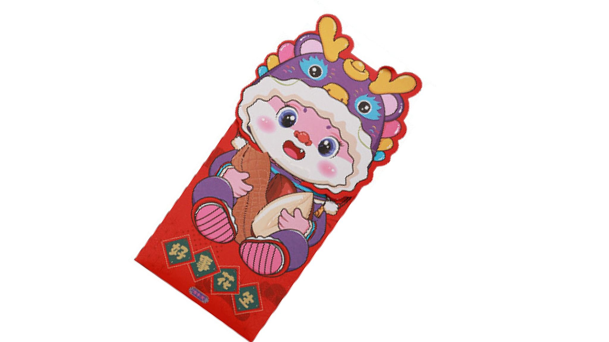 Bao lì xì hình con mèo đội nón rồng kiểu bao dọc chúc mừng năm mới 2024 kích thước 21.5cm Autono1 LX003