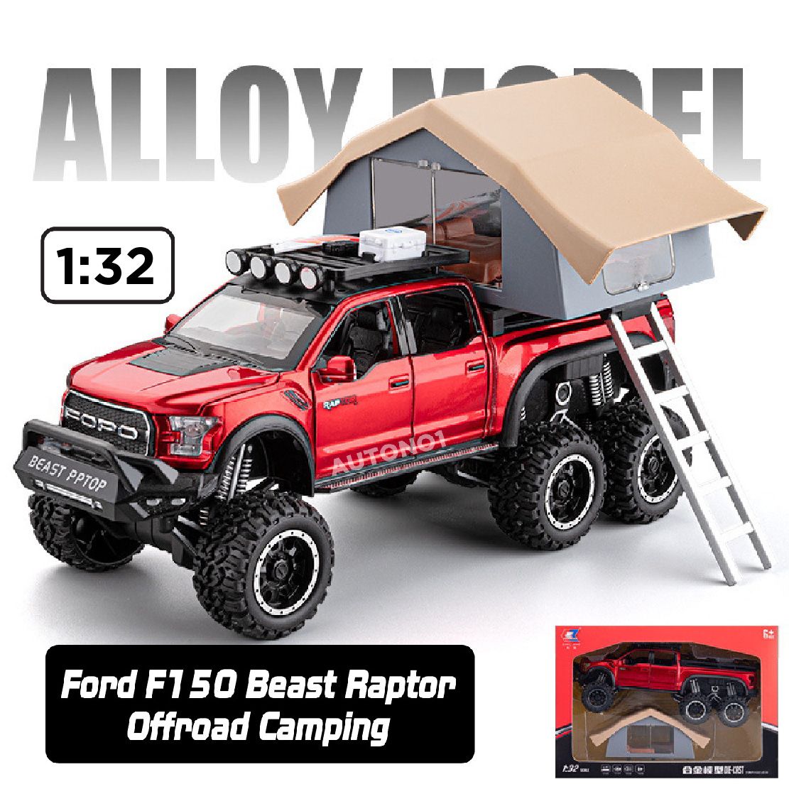 Mô hình xe Ford Beast Raptor F150 Offroad Camping tỉ lệ 1:32 Chezhi OT462
