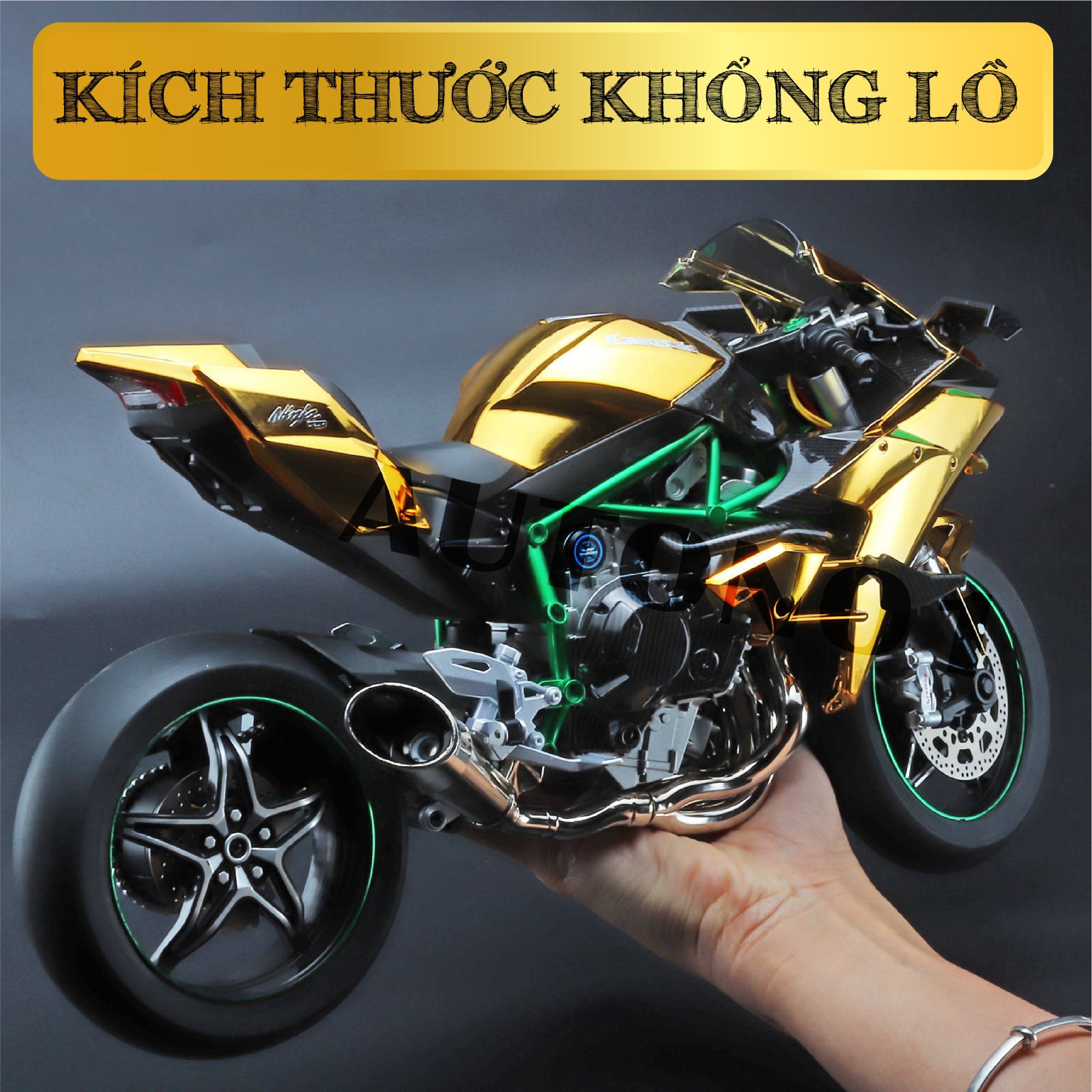 Mô hình xe Kawasaki H2R gold có động cơ có phun khói tỉ lệ lớn 1:6 XLG MT06001