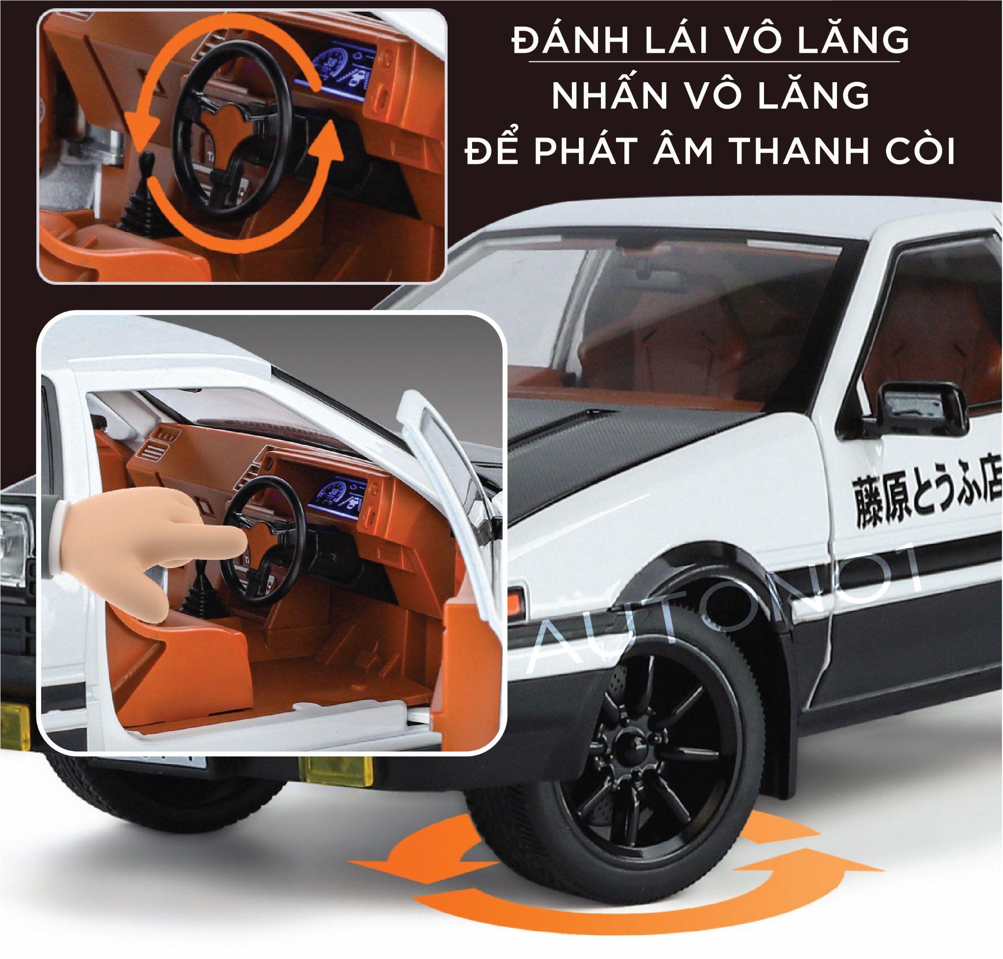 Mô hình xe Toyota Trueno AE 86 Initial D series full open - đánh lái - âm thanh - đèn tỉ lệ 1:18 OK model OT18024