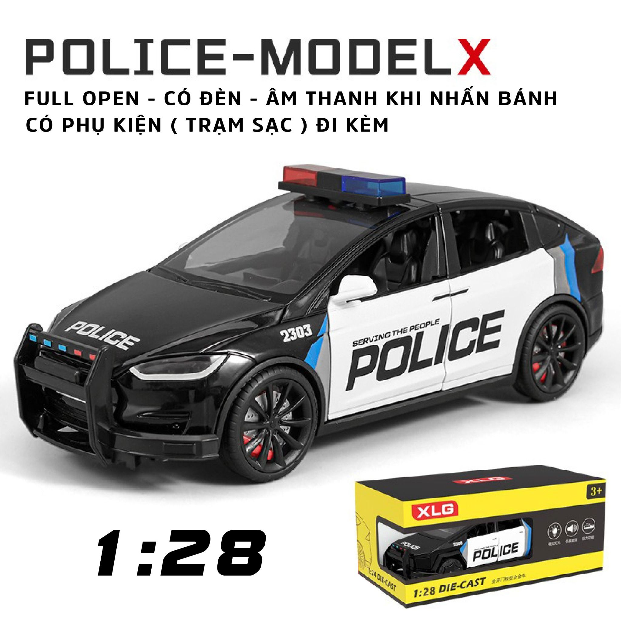Mô hình xe Tesla Cảnh sát mỹ các loại Full open - có đèn nhạc - đánh lái được tỉ lệ 1:24 XLG OT24081
