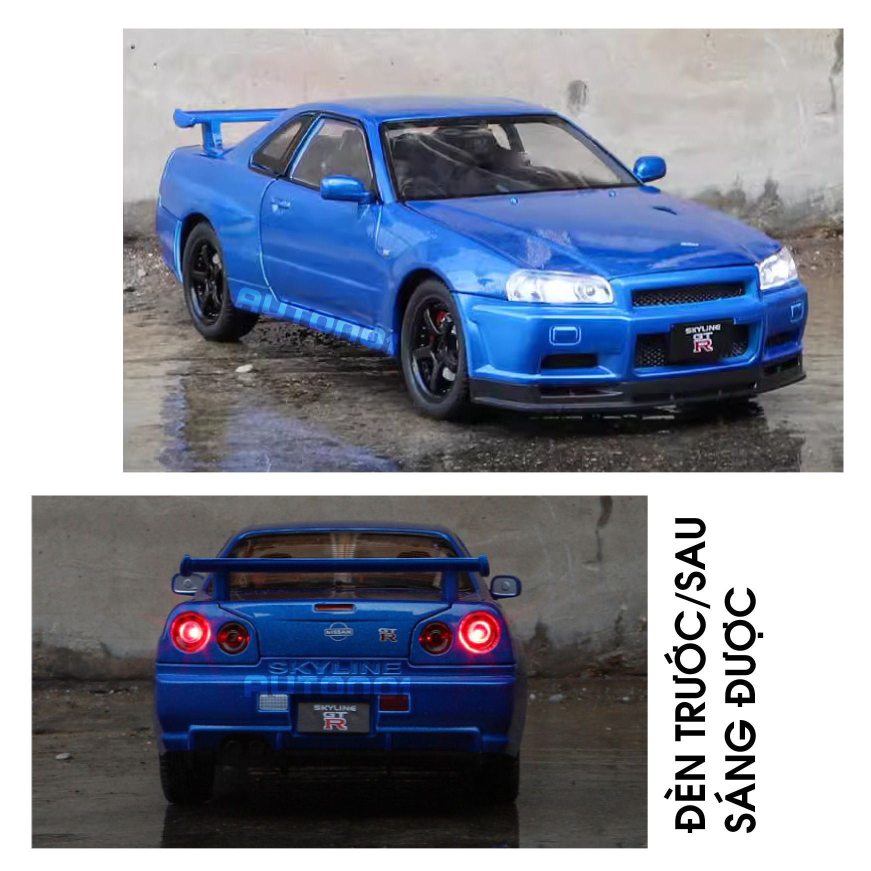 Mô hình xe Nissan GTR - R34 Fast & Furious No box full open - có âm thanh - đèn - đánh lái tỉ lệ 1:24 Jinlifiang OT24017