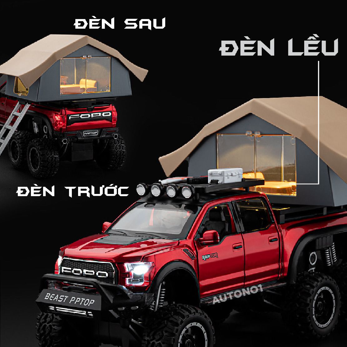 Mô hình xe Ford Beast Raptor F150 Offroad Camping tỉ lệ 1:32 Chezhi OT462
