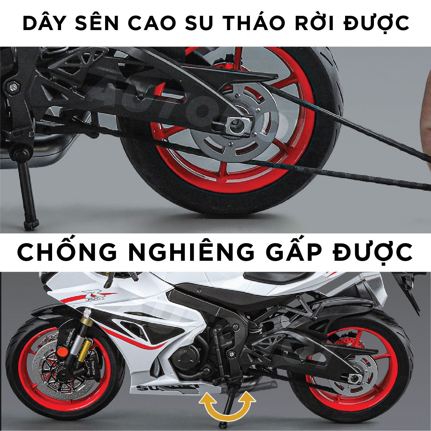 Mô hình xe Suzuki GSX-R1000 có đèn - âm thanh - phuộc nhún được tỉ lệ 1:9 Huayi Alloy MT09003