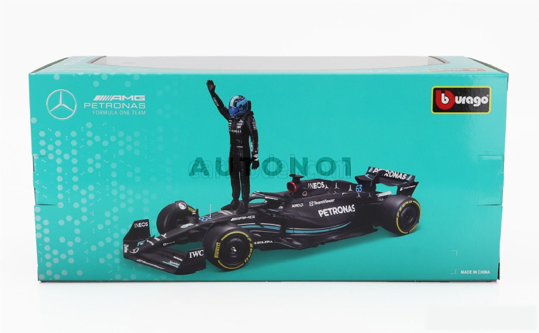 Mô hình xe đua F1 Formula Mercedes Benz Petronas 2023 W14 có figure rời tỉ lệ 1:24 Bburago 18-28037 OT24059
