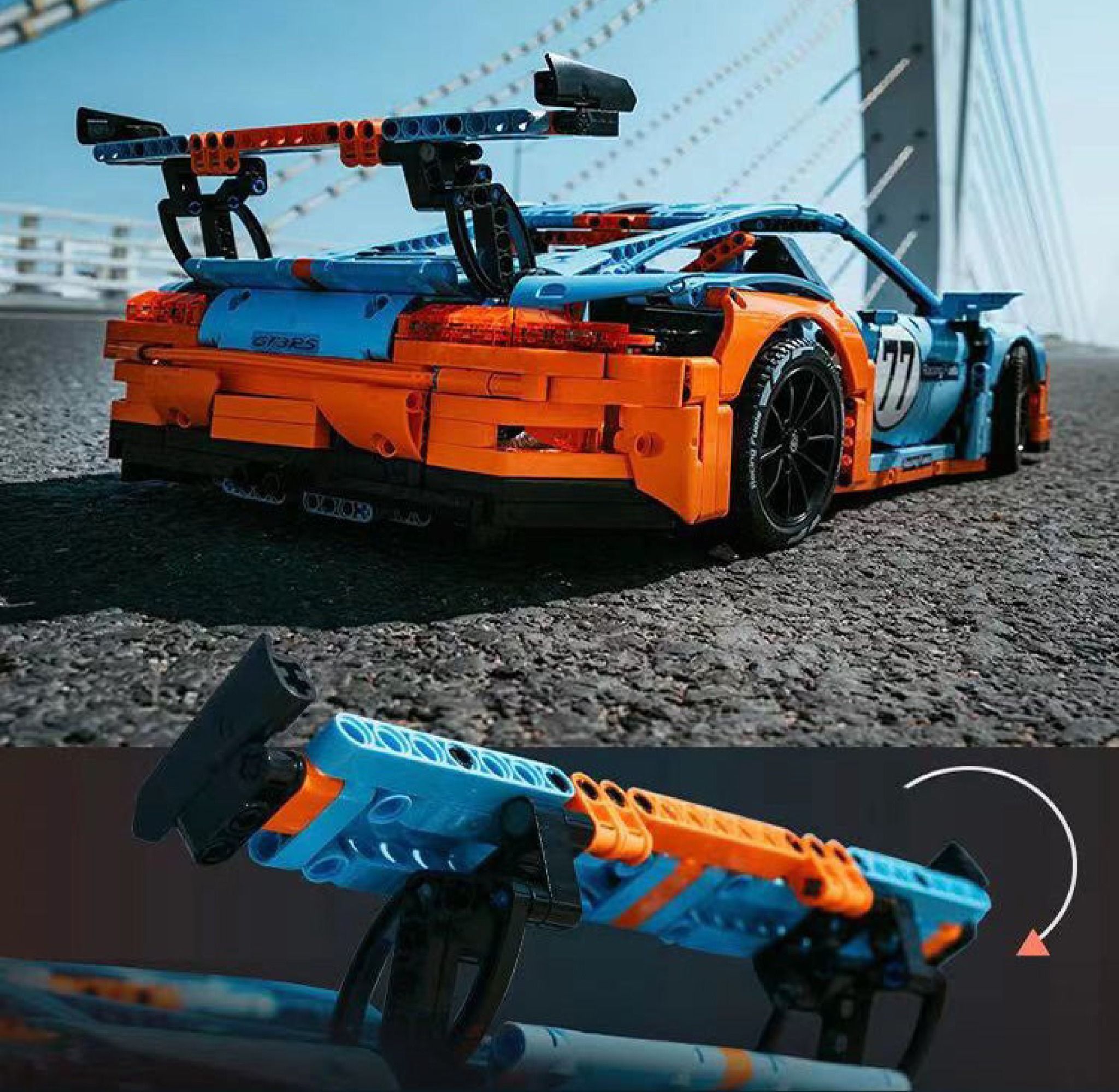 Mô hình xe ô tô lắp ghép Porsche 911 Gt3 RS Gulf racing 2703 pcs tỉ lệ 1:8 LG025