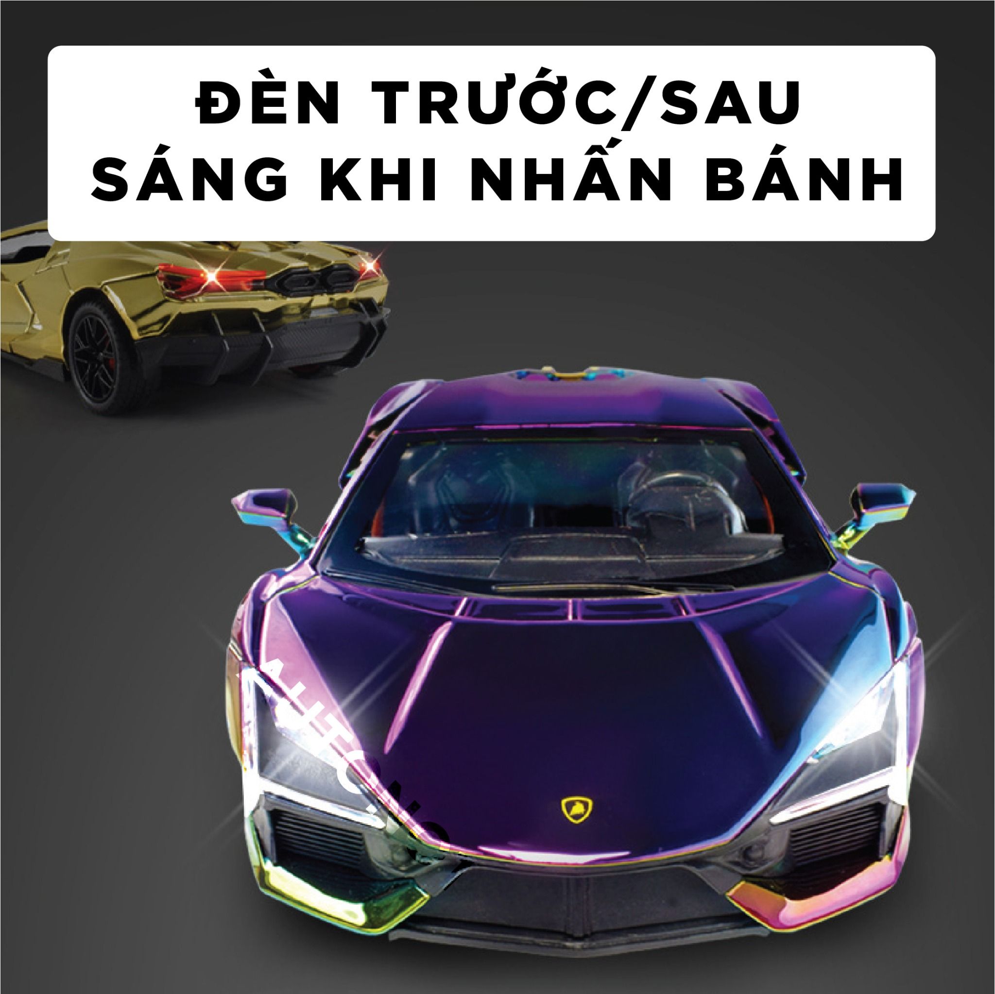 Mô hình xe Lamborghini Revuelto chrome color đánh lái được - full open - có đèn - âm thanh tỉ lệ 1:24 Alloy model OT24063