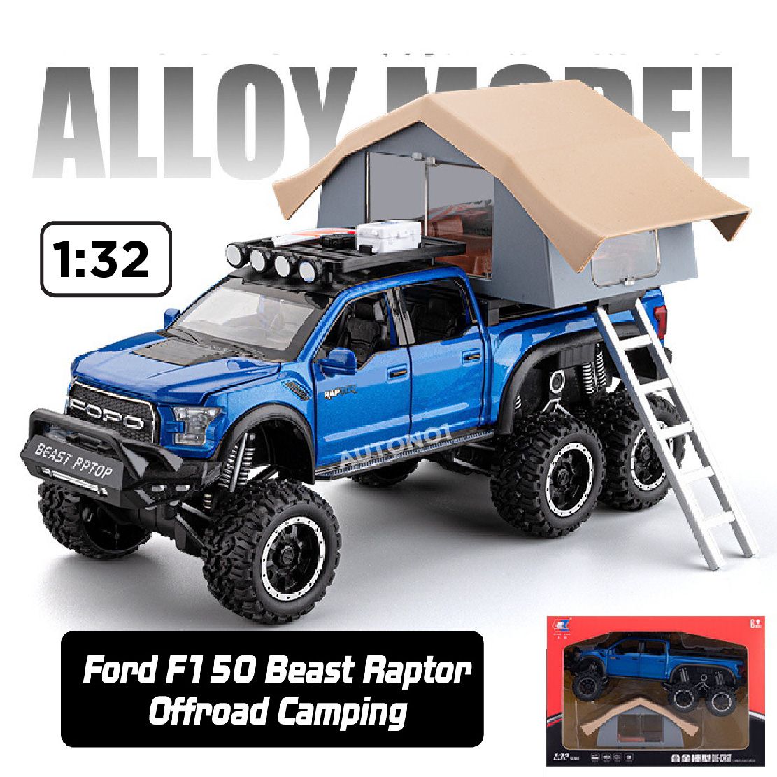 Mô hình xe Ford Beast Raptor F150 Offroad Camping tỉ lệ 1:32 Chezhi OT462