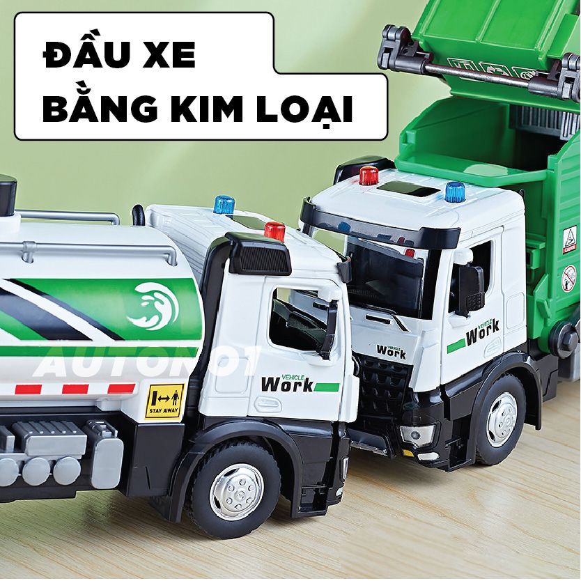 Mô hình xe chở rác chuyên dụng có thùng rác mini đi kèm tỉ lệ 1:24 Metal DieCast OT611