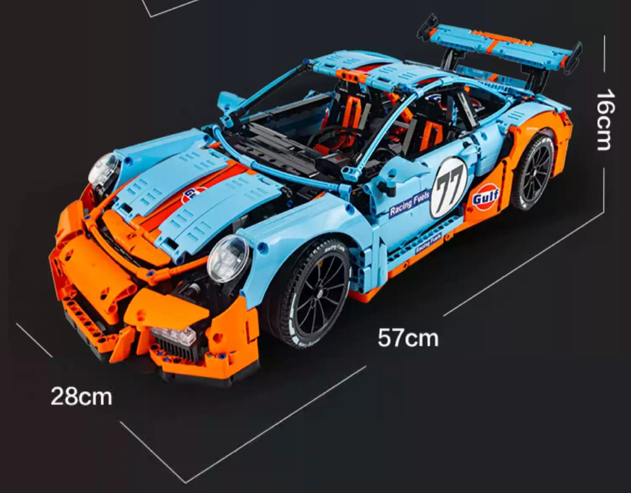 Mô hình xe ô tô lắp ghép Porsche 911 Gt3 RS Gulf racing 2703 pcs tỉ lệ 1:8 LG025
