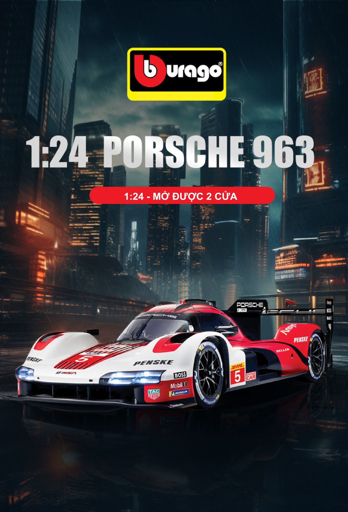 Mô hình xe Porsche 963 có đế 1:24 Bburago có bản quyền chính hãng 18-28022 OT419