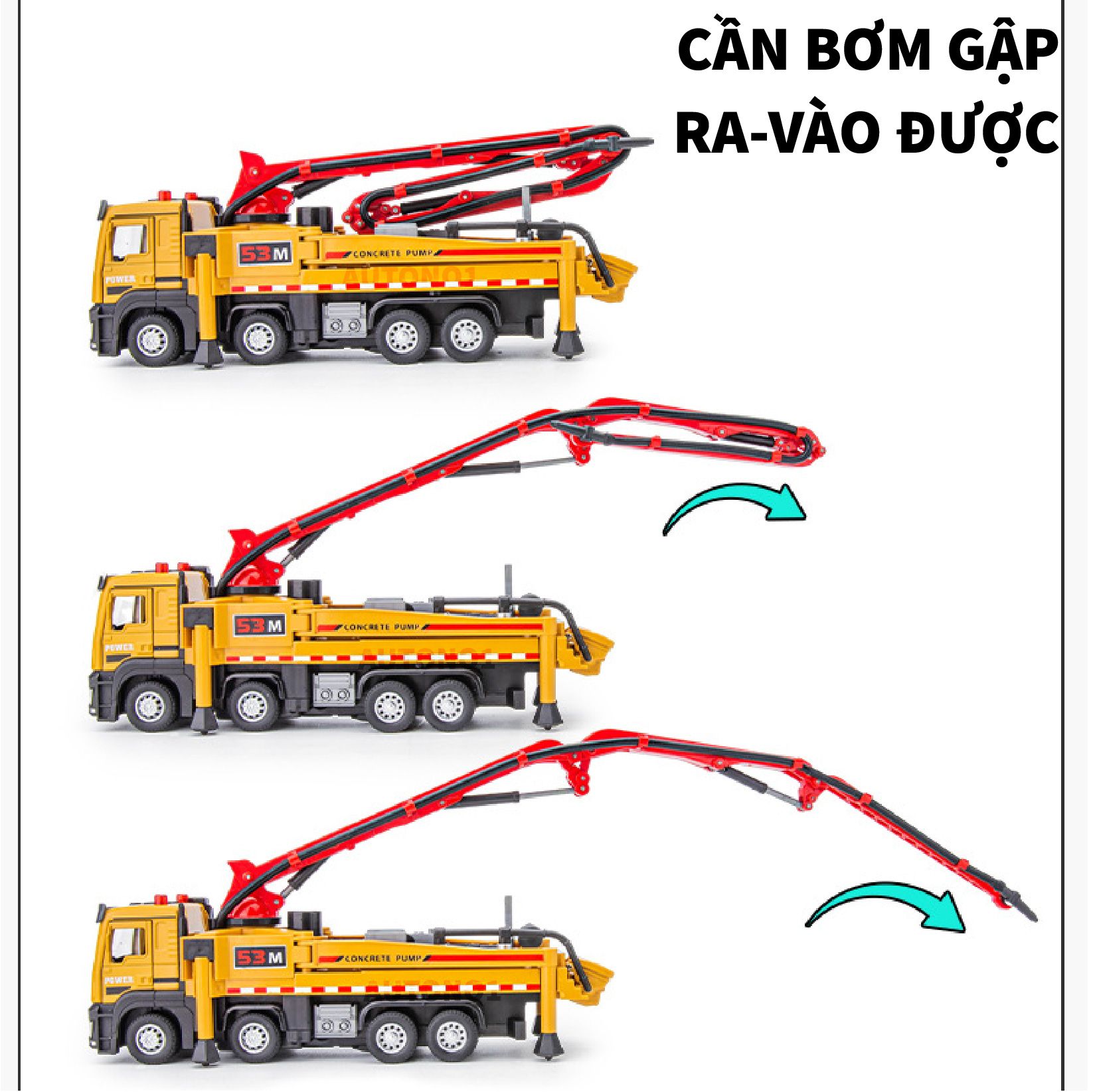 Mô hình xe công trình bơm bê tông full open - đầu kim loại - phun nước - có âm thanh - đèn tỉ lệ 1:32 Ty model OT509