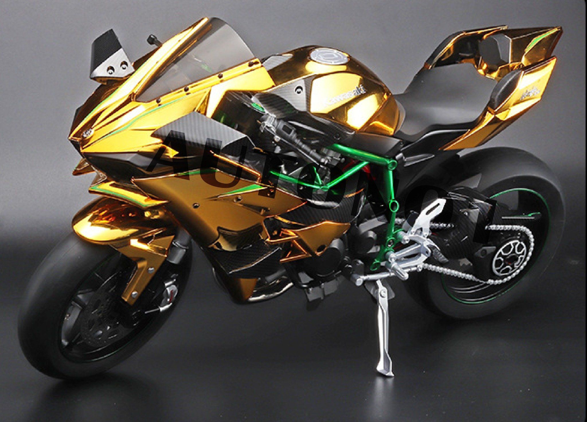 Mô hình xe Kawasaki H2R gold có động cơ có phun khói tỉ lệ lớn 1:6 XLG MT06001