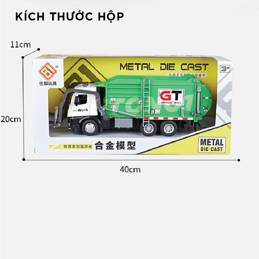 Mô hình xe chở rác chuyên dụng có thùng rác mini đi kèm tỉ lệ 1:24 Metal DieCast OT611