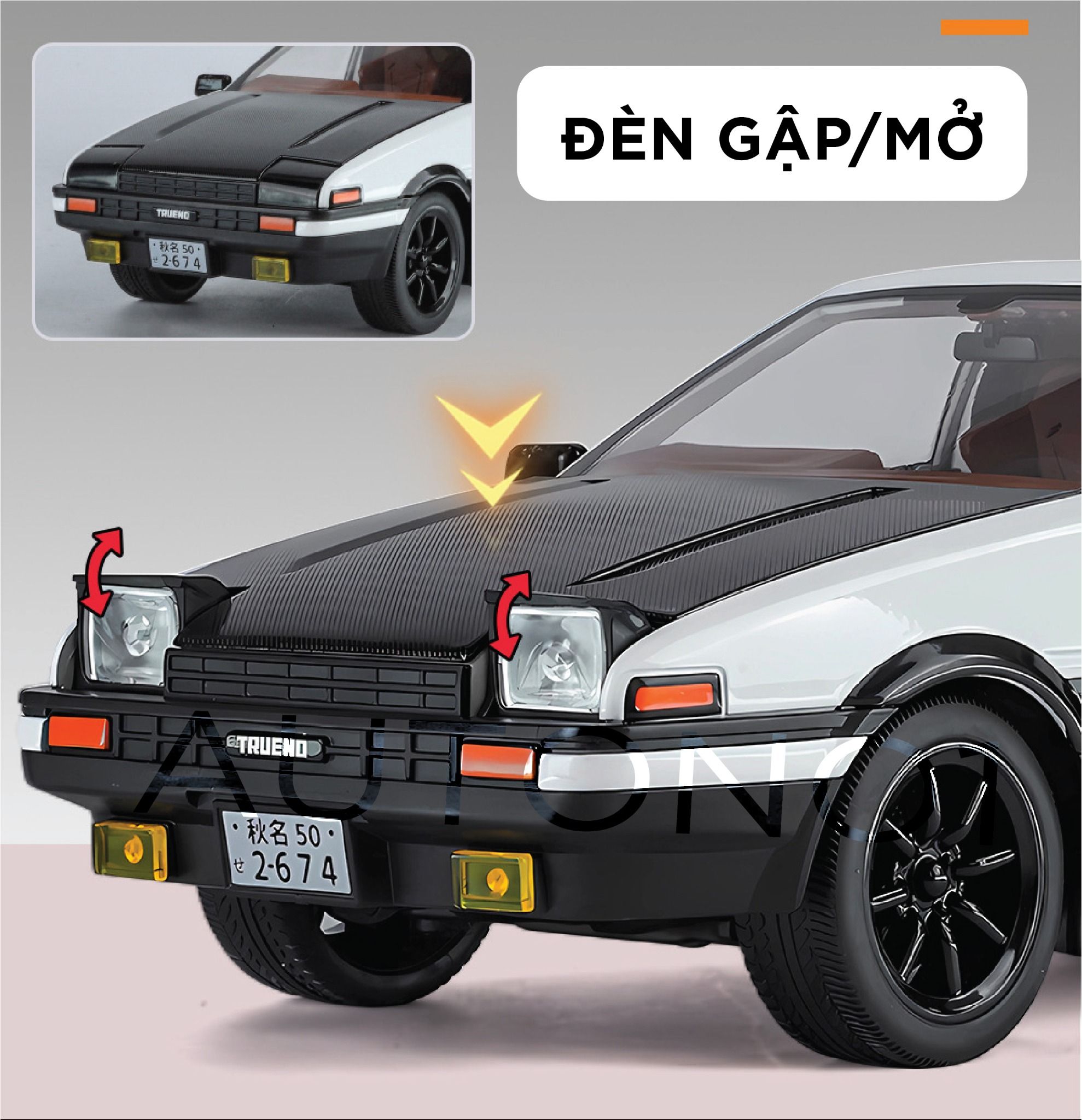 Mô hình xe Toyota Trueno AE 86 Initial D series full open - đánh lái - âm thanh - đèn tỉ lệ 1:18 OK model OT18024