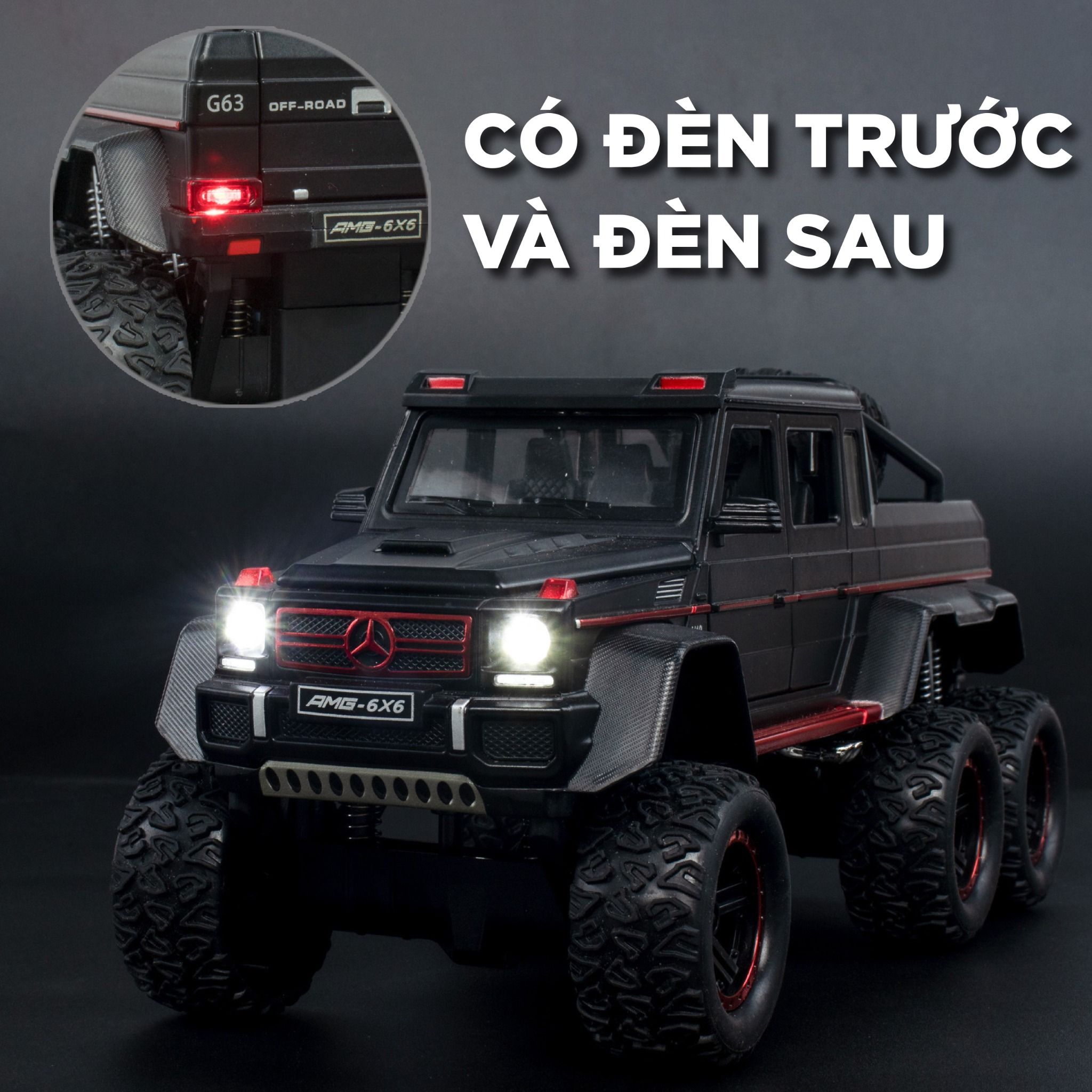 Mô hình xe ô tô Mercedes-Benz G63 V12 Off Road 6x6 full open tỉ lệ 1:22 Chezhi OT376