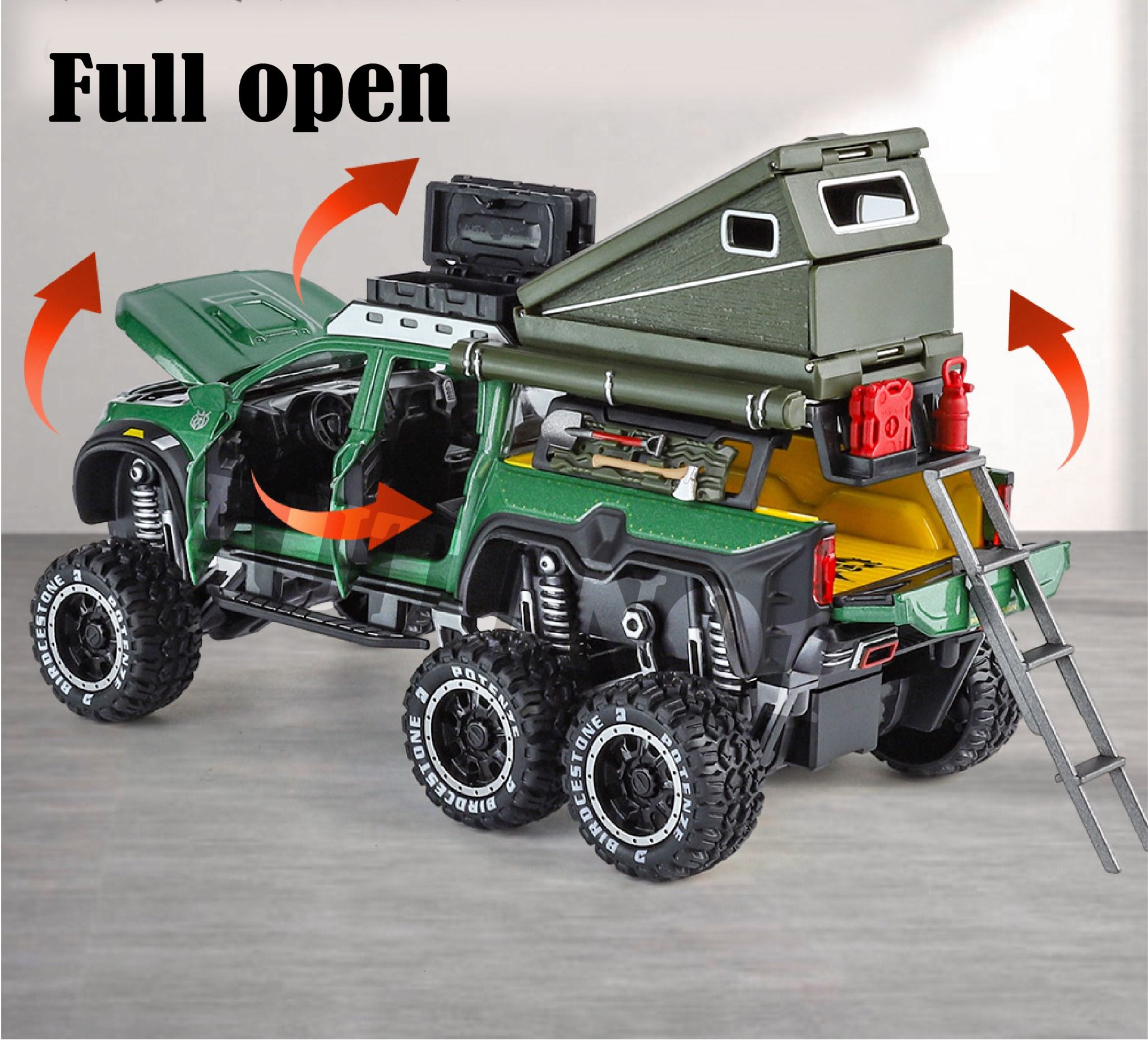 Mô hình xe Mercedes Benz Pickup 6x6 có phụ kiện camping đi kèm - có âm thanh - đèn tỉ lệ 1:32 Chimei OT32020
