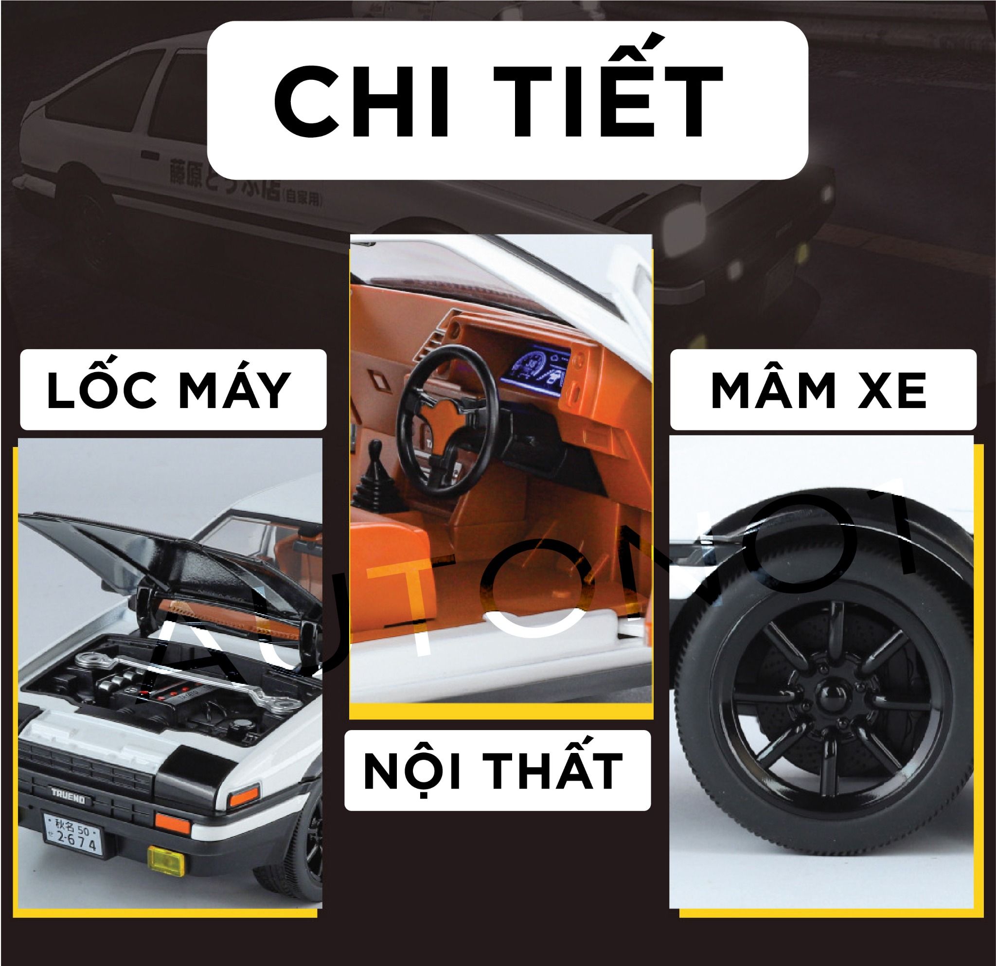 Mô hình xe Toyota Trueno AE 86 Initial D series full open - đánh lái - âm thanh - đèn tỉ lệ 1:18 OK model OT18024