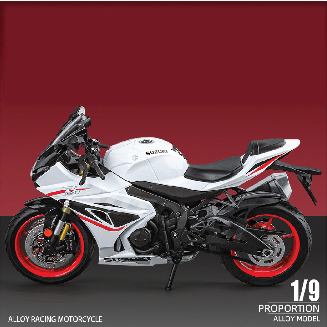 Mô hình xe Suzuki GSX-R1000 có đèn - âm thanh - phuộc nhún được tỉ lệ 1:9 Huayi Alloy MT09003