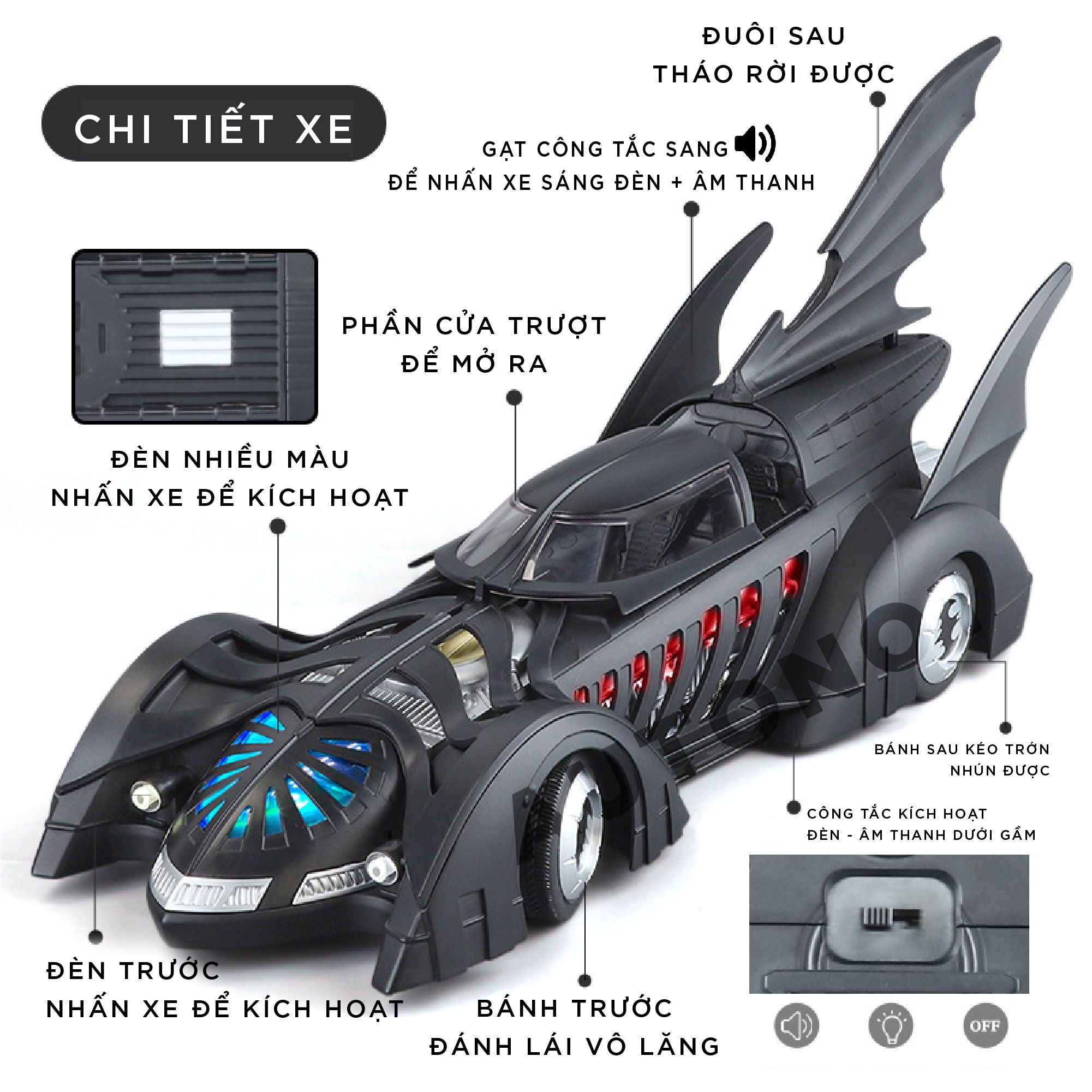 Mô hình xe Batman Batmobile 1995s phun khói - có đèn - âm thanh tỉ lệ 1:18 Alloy Model OT18023