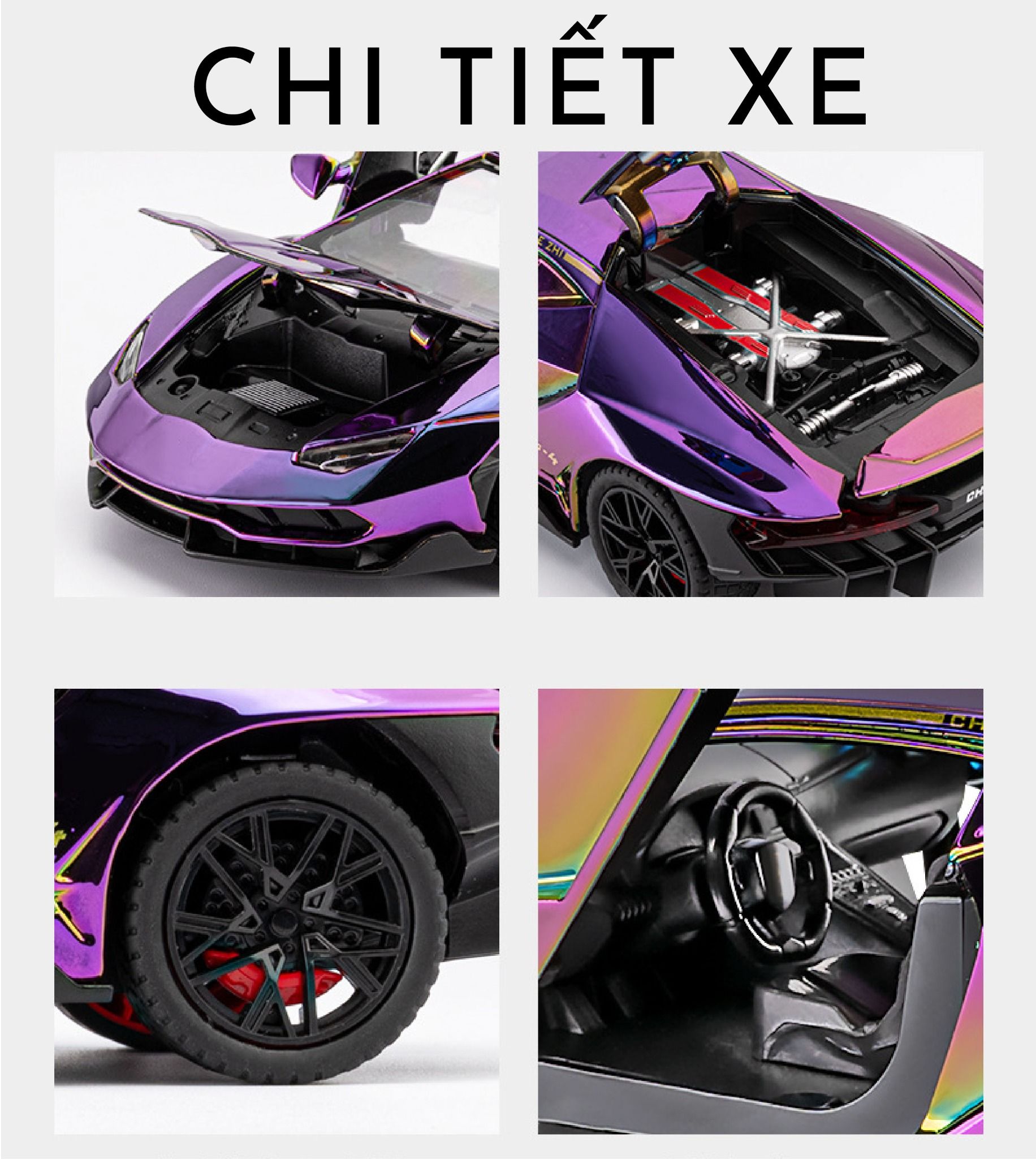 Mô hình xe Lamborghini Centenario LP770 chrome version full open- đánh lái được tỉ lệ 1:24 Chezhi OT24082