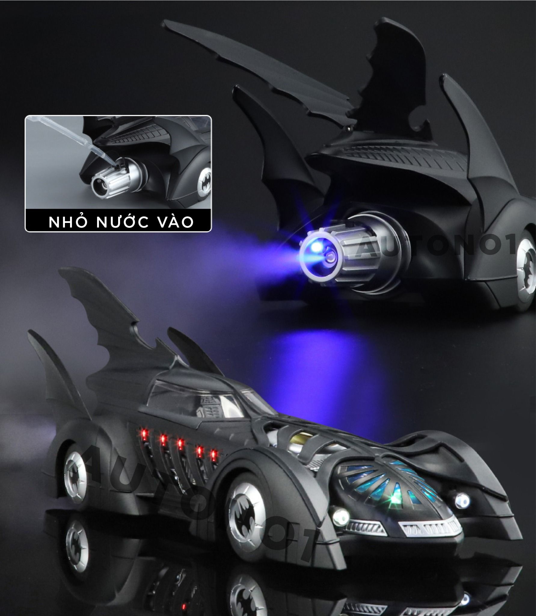 Mô hình xe Batman Batmobile 1995s phun khói - có đèn - âm thanh tỉ lệ 1:18 Alloy Model OT18023