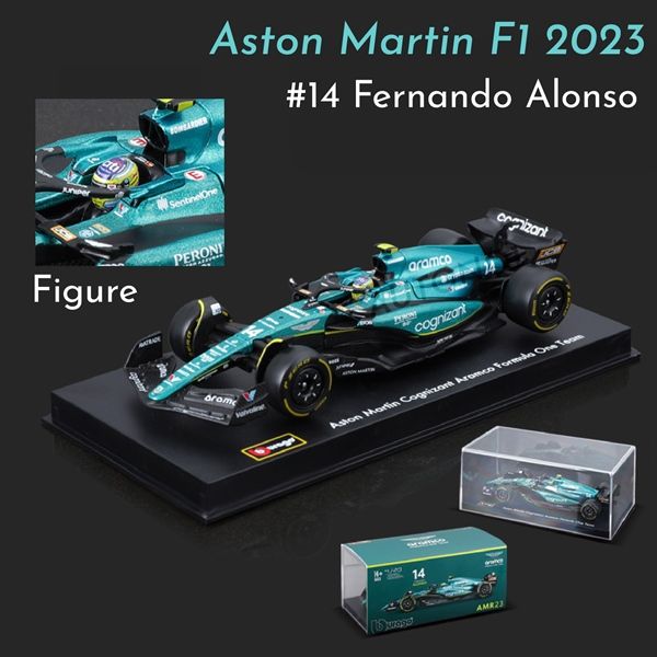 Mô hình xe đua F1 Formula Aston Martin 2023 AMR23 hộp mica có figure tỉ lệ 1:43 Bburago OT43002 18-38091