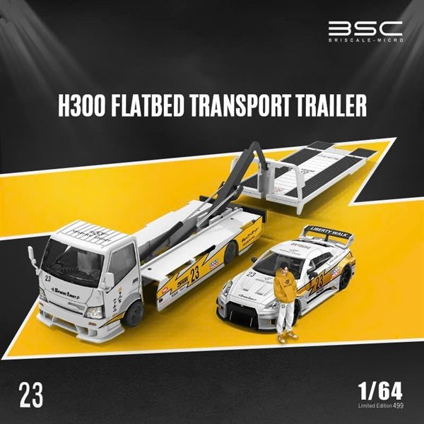Mô hình xe H300 Trailer + Nissan GTR R35 Silhouette LB WORKS Livery Lightning 23 tỉ lệ 1:64 Briscale Micro BSC641530 - BSC647212