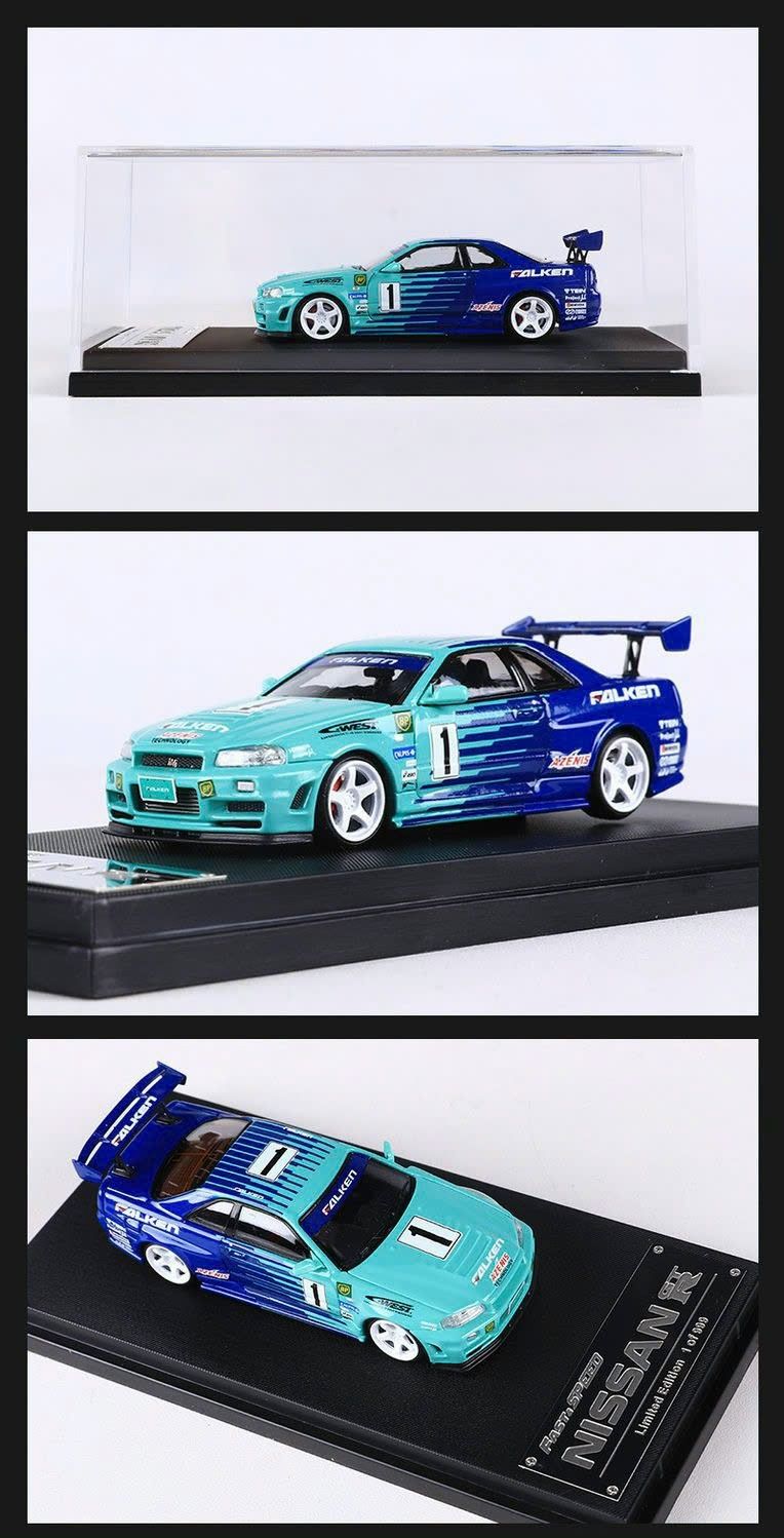 Mô hình xe Nissan Skyline GTR R34 Spoon/Falken painted có hộp mica tỉ lệ 1:64 Fast Speed FS-R34-6