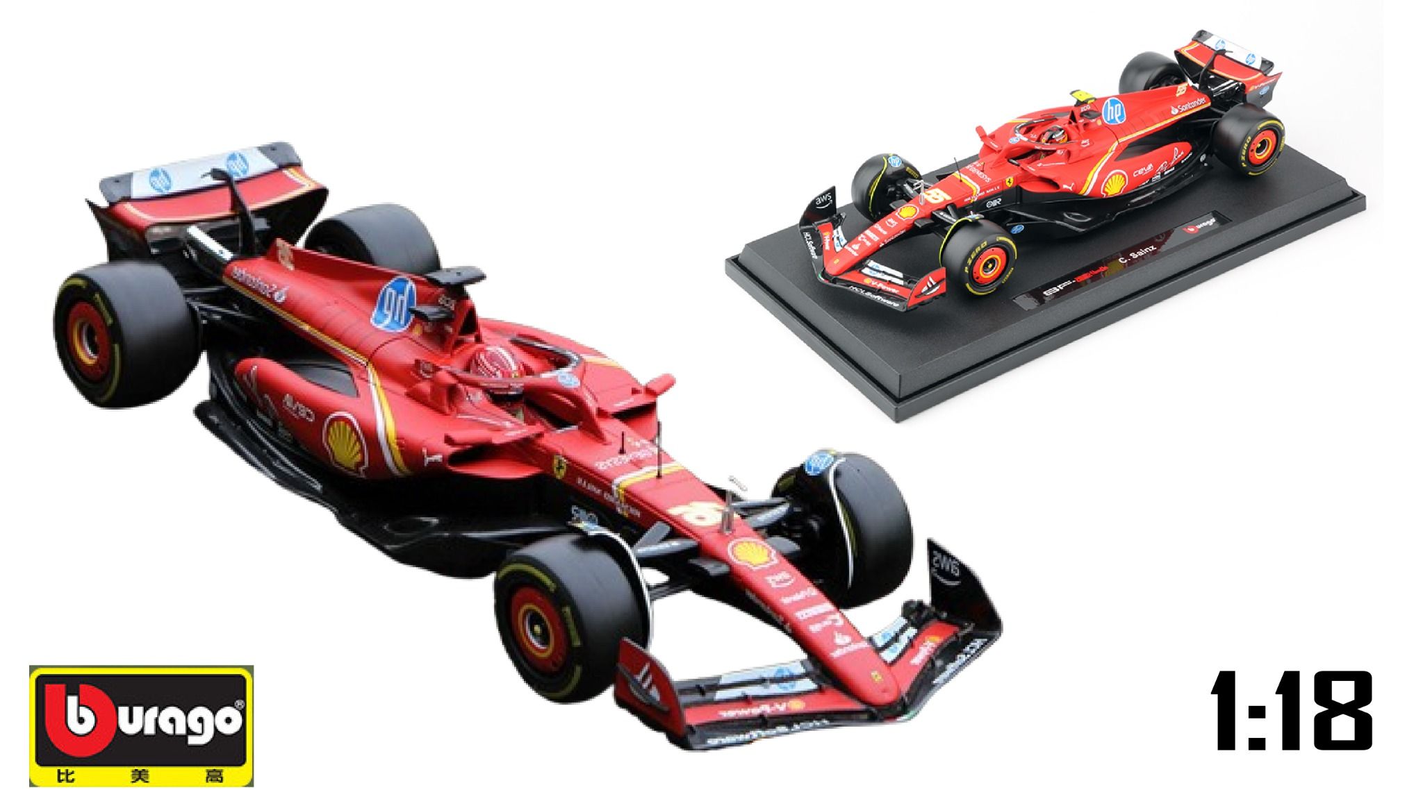 Mô hình xe đua F1 Ferrari Formular SF-24 có đế + figure tỉ lệ 1:18 Bburago 18-16815 OT18003