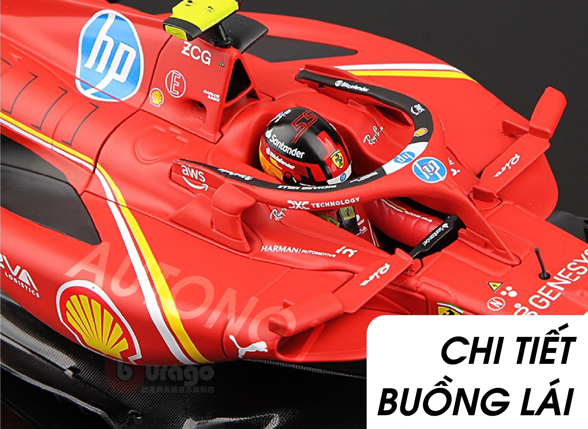 Mô hình xe đua F1 Ferrari Formular SF-24 có đế + figure tỉ lệ 1:18 Bburago 18-16815 OT18003