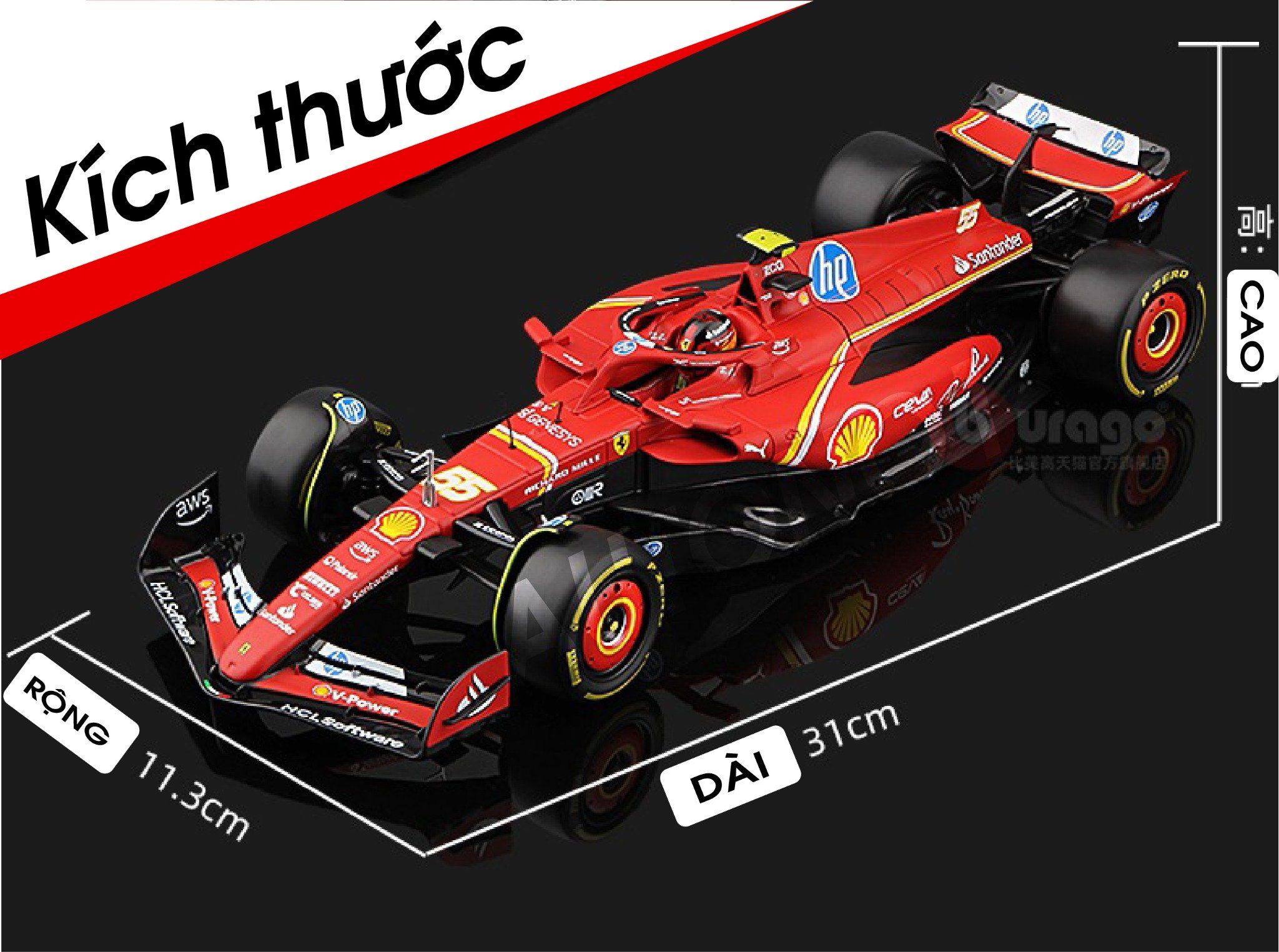 Mô hình xe đua F1 Ferrari Formular SF-24 có đế + figure tỉ lệ 1:18 Bburago 18-16815 OT18003