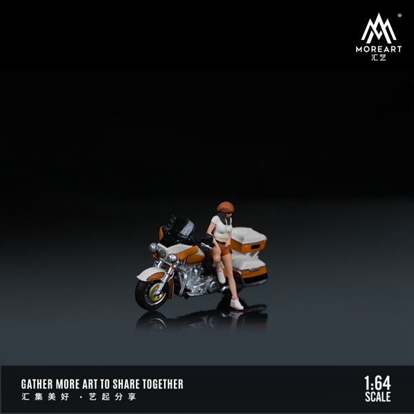 Mô hình nhân vật nữ và mô tô Harley Cruise White Orange Lahua Motorcycle Girl Doll Set tỉ lệ 1:64 MoreArt MO222115