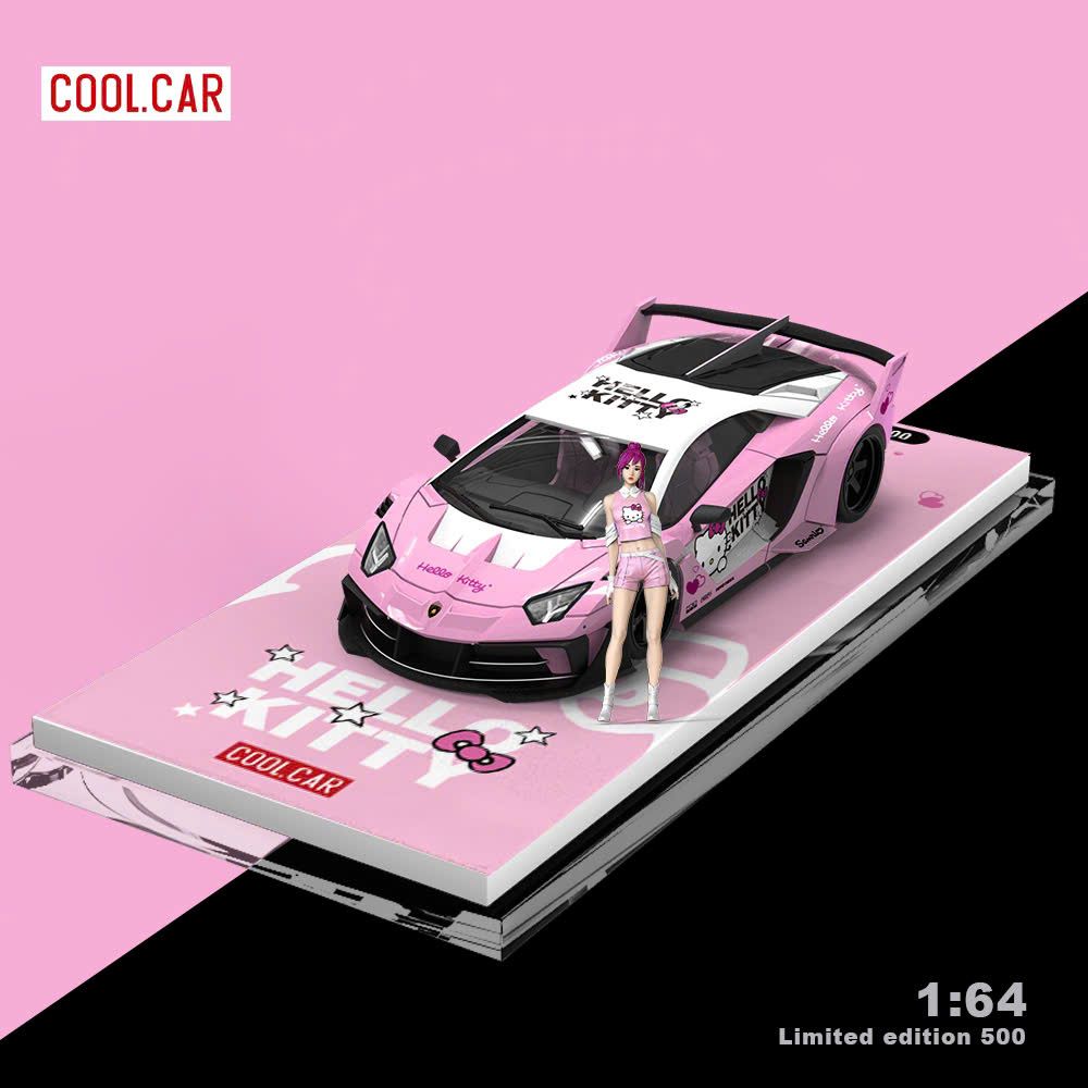Mô hình xe Lamborghini LBWK Aventador GT EVO Hello kitty Light pink tỉ lệ 1:64 Cool Car CC643825