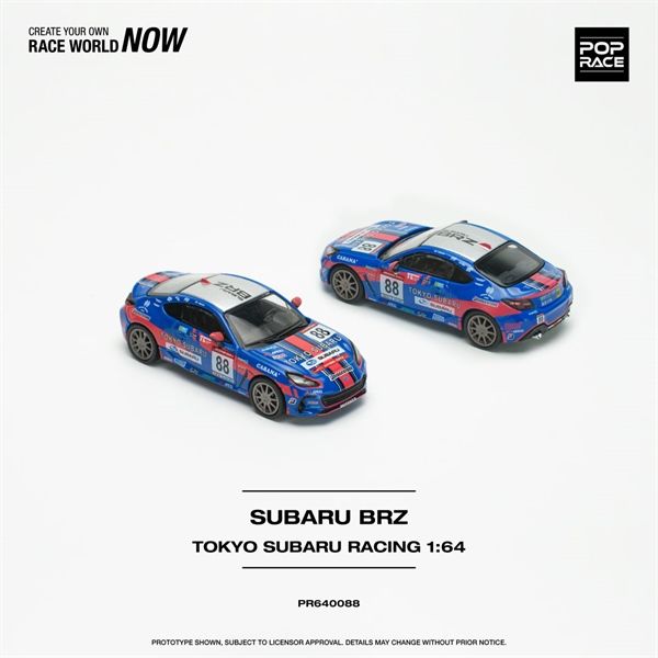 Mô hình xe Subaru BRZ Tokyo subaru racing #88 2024 tỉ lệ 1:64 Poprace PR640088