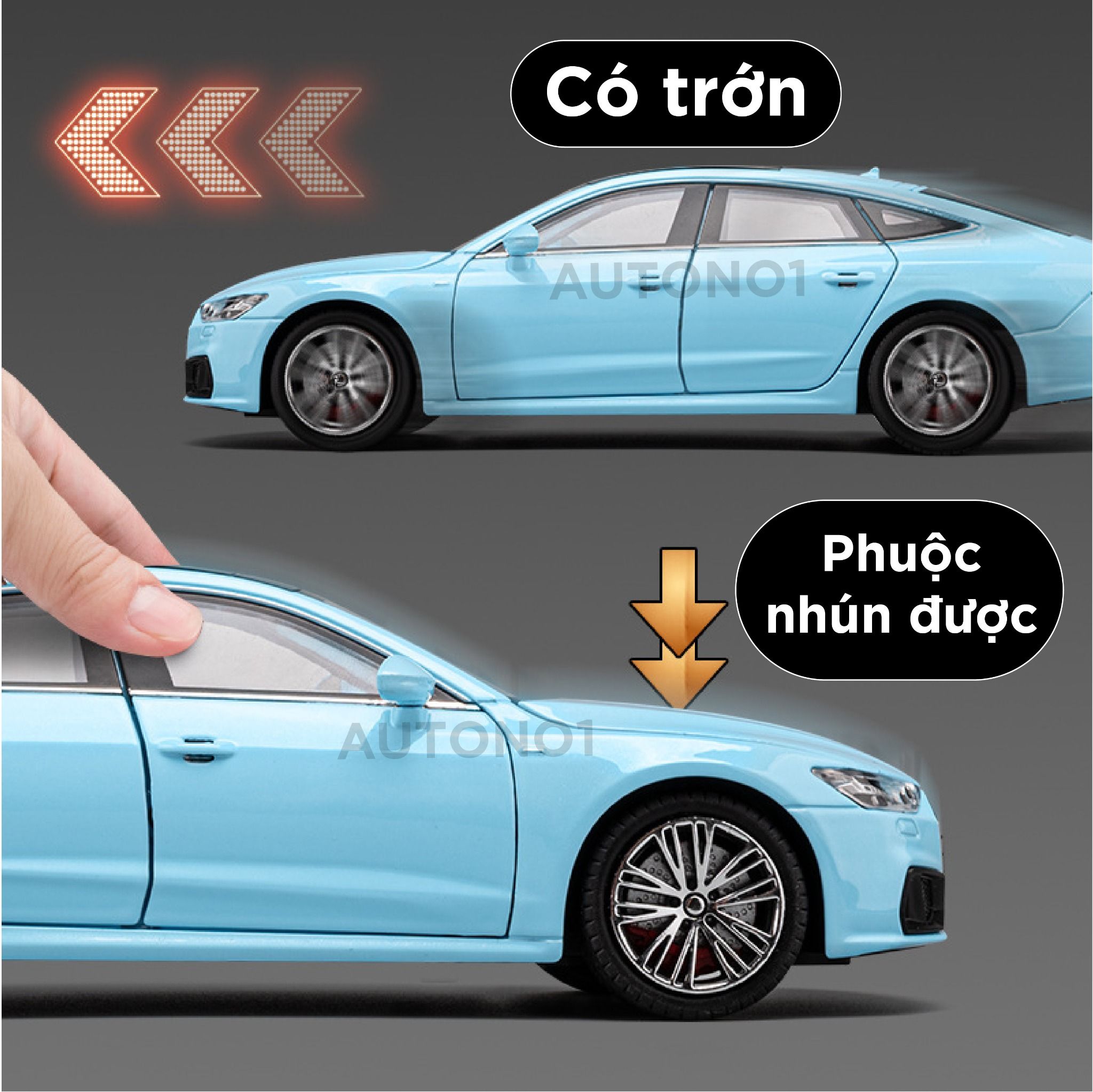 Mô hình xe Audi A7 full open, đánh lái được, có đèn và âm thanh tỉ lệ 1:24 Chezhi OT420
