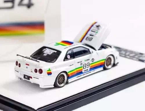 Mô hình xe Nissan Skyline GTR R34 White Apple #89 JDM mở được capo tỉ lệ 1:64 Time micro TM643433