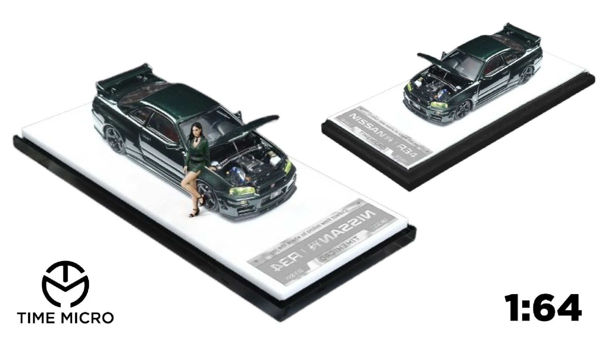 Mô hình Nissan Skyline GTR34 Z-tune Dark Green tỉ lệ 1:64 Time Micro TM643432