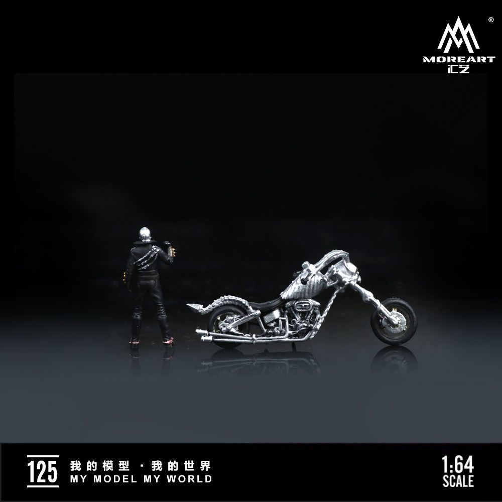 Mô hình nhân vật và mô tô Skeleton Knight Motorcycle Doll Silver Edition tỉ lệ 1:64 More Art MO222125