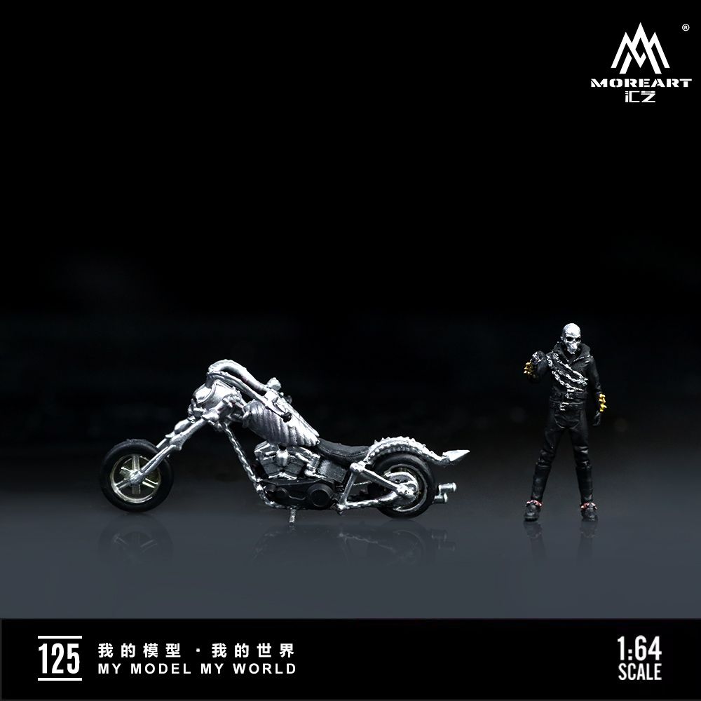 Mô hình nhân vật và mô tô Skeleton Knight Motorcycle Doll Silver Edition tỉ lệ 1:64 More Art MO222125